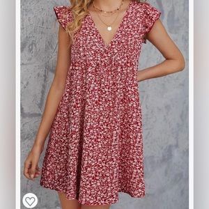 Flowy red and white floral dress